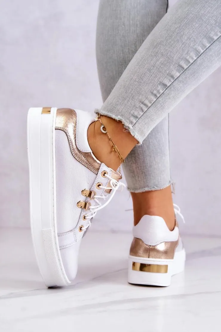 Boto Buty Sportowe Na Platformie*Skórzane Buty Sportowe Na Platformie Białe Mary Ann