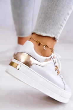 Boto Buty Sportowe Na Platformie*Skórzane Buty Sportowe Na Platformie Białe Mary Ann