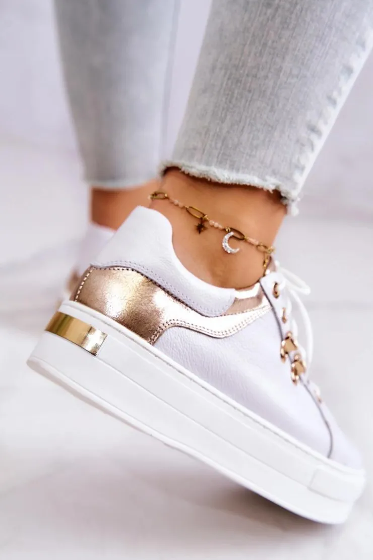 Boto Buty Sportowe Na Platformie*Skórzane Buty Sportowe Na Platformie Białe Mary Ann