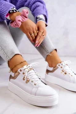 Boto Buty Sportowe Na Platformie*Skórzane Buty Sportowe Na Platformie Białe Mary Ann