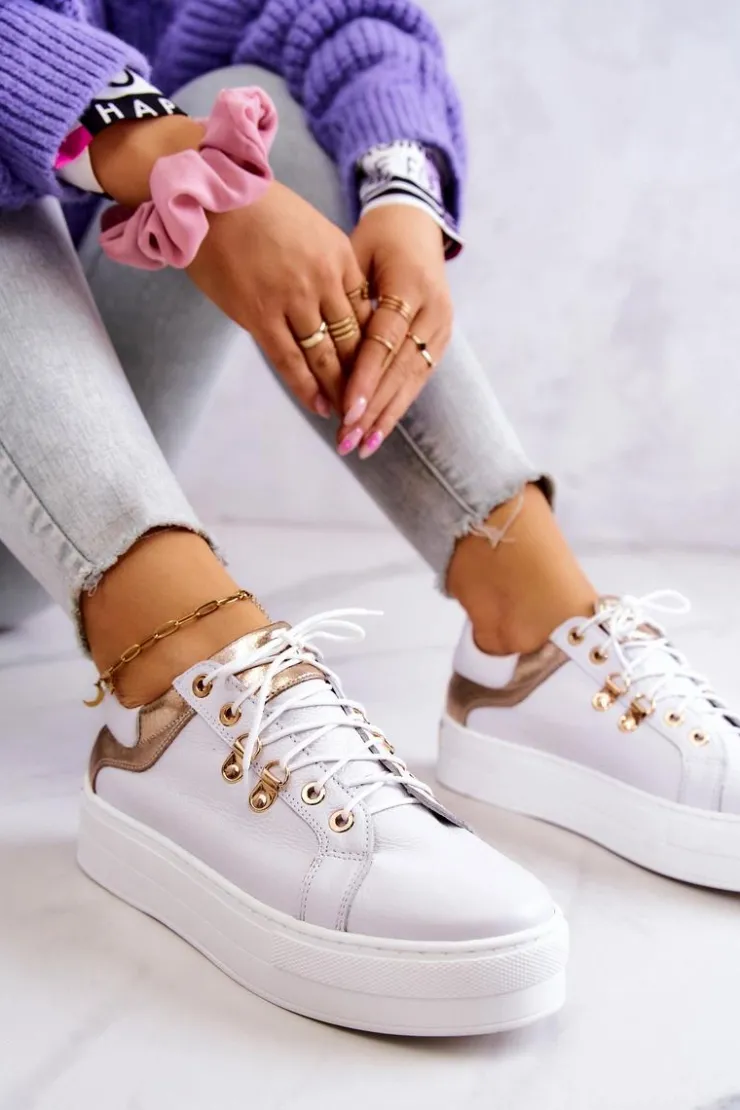 Boto Buty Sportowe Na Platformie*Skórzane Buty Sportowe Na Platformie Białe Mary Ann