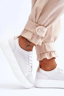 Damskie Damskie buty S.Barski Skórzane Buty Sportowe Na Masywnej Platformie Białe Montigo