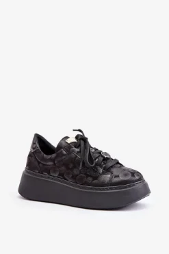 New Maciejka Skórzane Buty Sportowe Na Platformie 06191-42 Czarne