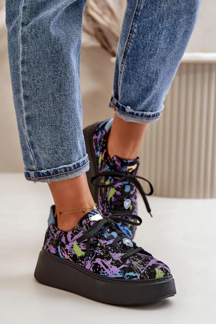 Damskie Maciejka Skórzane Buty Sportowe Na Platformie 06191-05 Fioletowe