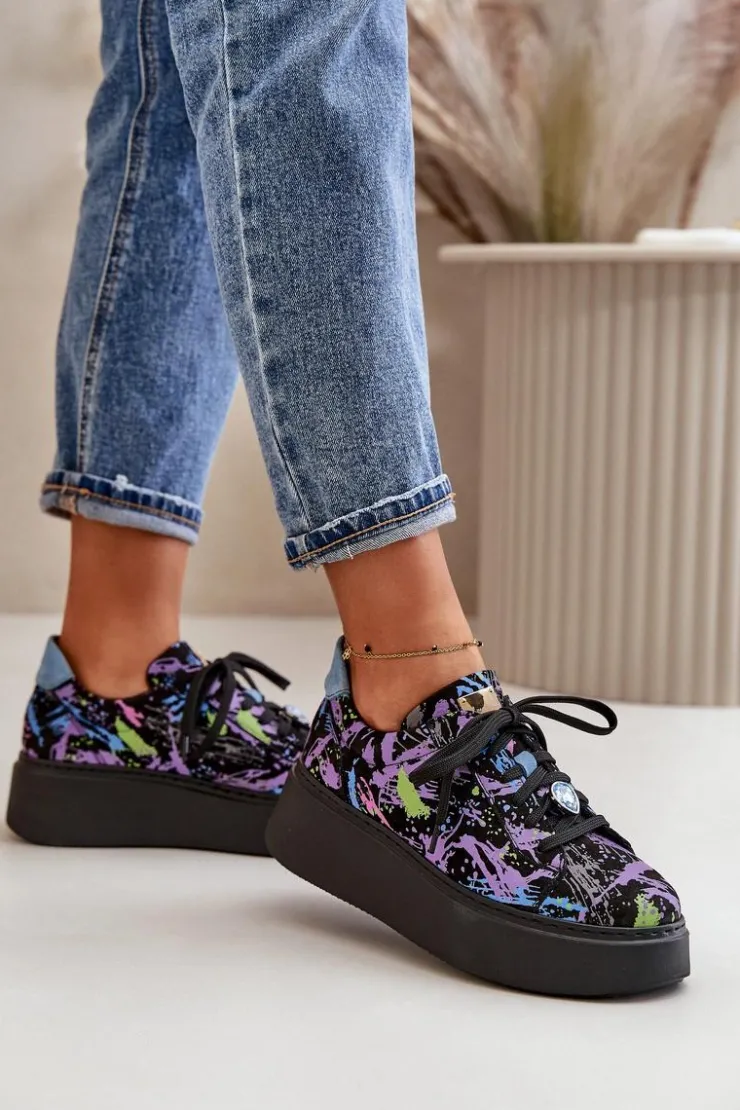 Damskie Maciejka Skórzane Buty Sportowe Na Platformie 06191-05 Fioletowe