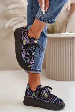 Damskie Maciejka Skórzane Buty Sportowe Na Platformie 06191-05 Fioletowe