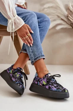 Damskie Maciejka Skórzane Buty Sportowe Na Platformie 06191-05 Fioletowe