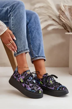 Damskie Maciejka Skórzane Buty Sportowe Na Platformie 06191-05 Fioletowe