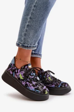 Damskie Maciejka Skórzane Buty Sportowe Na Platformie 06191-05 Fioletowe