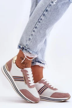 Clearance Damskie buty S.Barski Skórzane Buty Sportowe S.Barski AL21575 Biało-Różowe