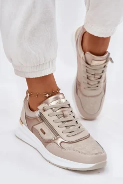 Evento Sneakersy Damskie*Skórzane Buty Sportowe Sneakersy Damskie Z Zamkiem Beżowe Lilimia