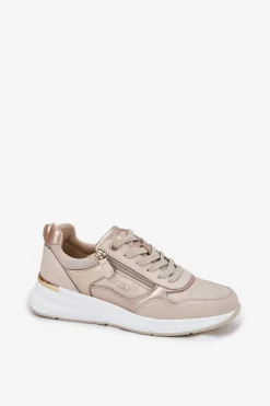 Evento Sneakersy Damskie*Skórzane Buty Sportowe Sneakersy Damskie Z Zamkiem Beżowe Lilimia