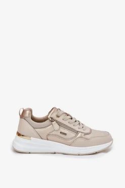 Evento Sneakersy Damskie*Skórzane Buty Sportowe Sneakersy Damskie Z Zamkiem Beżowe Lilimia