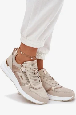 Evento Sneakersy Damskie*Skórzane Buty Sportowe Sneakersy Damskie Z Zamkiem Beżowe Lilimia