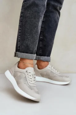 Damskie buty S.Barski Buty Sportowe Na Platformie|Sneakersy Damskie*Skórzane Buty Sportowe Sneakersy Damskie S.Barski LR51-551 Beżowe Beżowy