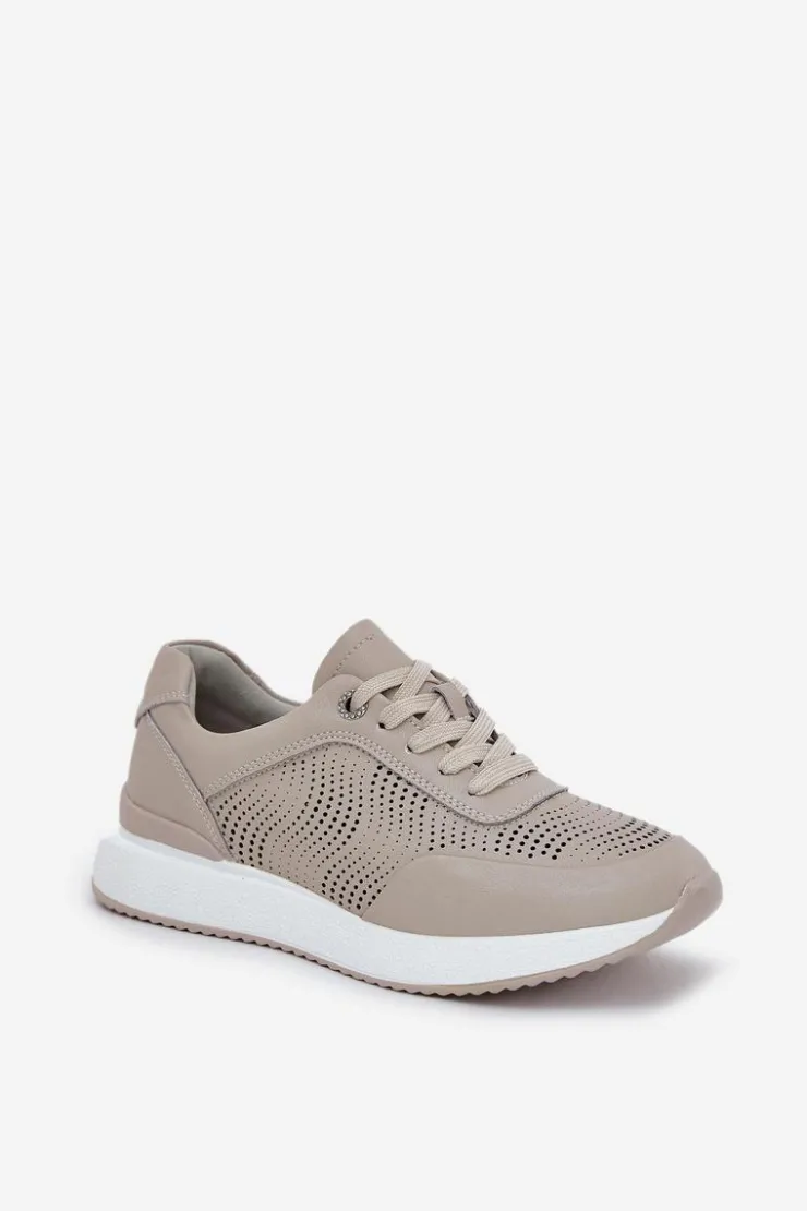 Damskie buty S.Barski Buty Sportowe Na Platformie|Sneakersy Damskie*Skórzane Buty Sportowe Sneakersy Damskie S.Barski LR51-551 Beżowe Beżowy