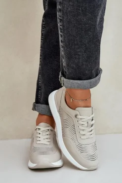 Damskie buty S.Barski Buty Sportowe Na Platformie|Sneakersy Damskie*Skórzane Buty Sportowe Sneakersy Damskie S.Barski LR51-551 Beżowe Beżowy