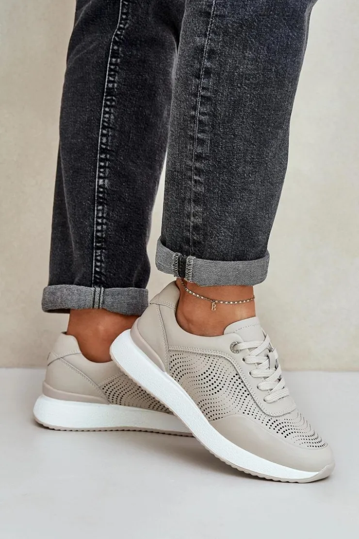 Damskie buty S.Barski Buty Sportowe Na Platformie|Sneakersy Damskie*Skórzane Buty Sportowe Sneakersy Damskie S.Barski LR51-551 Beżowe Beżowy