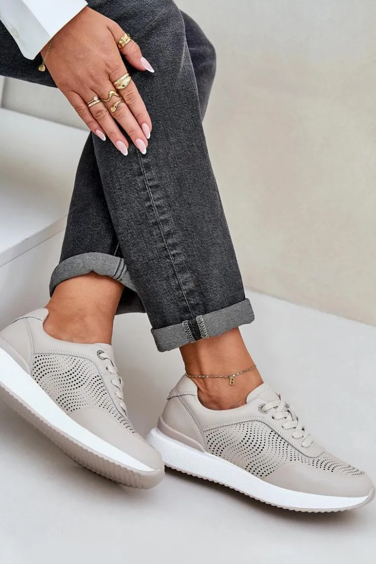 Damskie buty S.Barski Buty Sportowe Na Platformie|Sneakersy Damskie*Skórzane Buty Sportowe Sneakersy Damskie S.Barski LR51-551 Beżowe Beżowy