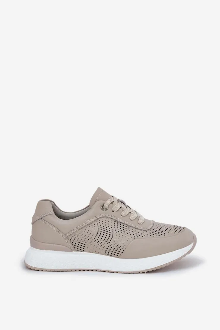 Damskie buty S.Barski Buty Sportowe Na Platformie|Sneakersy Damskie*Skórzane Buty Sportowe Sneakersy Damskie S.Barski LR51-551 Beżowe Beżowy