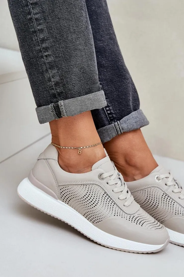 Damskie buty S.Barski Buty Sportowe Na Platformie|Sneakersy Damskie*Skórzane Buty Sportowe Sneakersy Damskie S.Barski LR51-551 Beżowe Beżowy