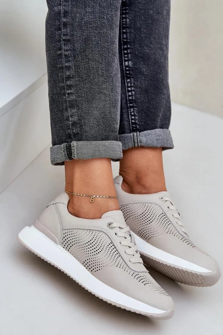 Damskie buty S.Barski Buty Sportowe Na Platformie|Sneakersy Damskie*Skórzane Buty Sportowe Sneakersy Damskie S.Barski LR51-551 Beżowe Beżowy