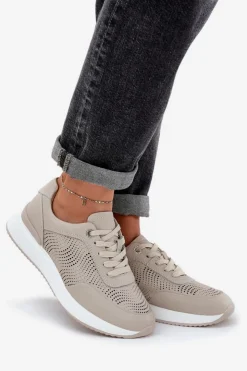 Damskie buty S.Barski Buty Sportowe Na Platformie|Sneakersy Damskie*Skórzane Buty Sportowe Sneakersy Damskie S.Barski LR51-551 Beżowe Beżowy