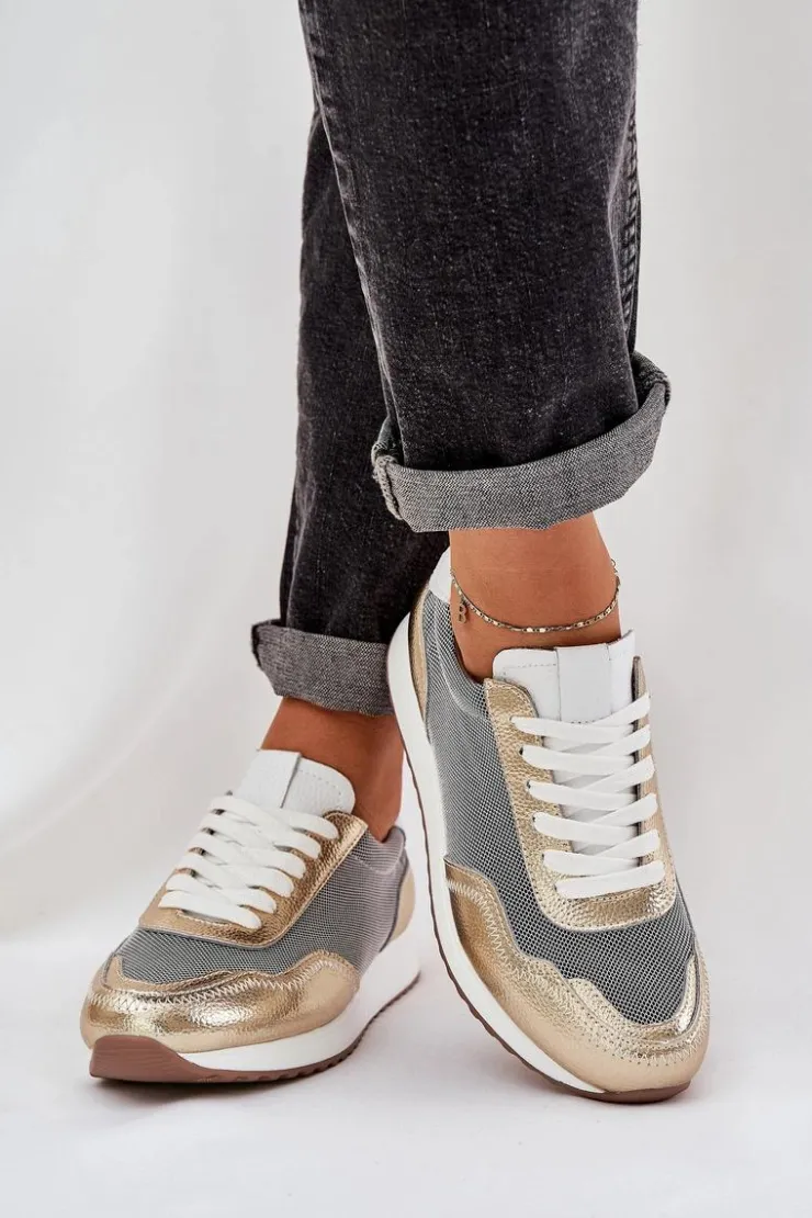 Damskie buty S.Barski Skórzane Buty Sportowe Sneakersy Damskie D&A LR51-847 Złote