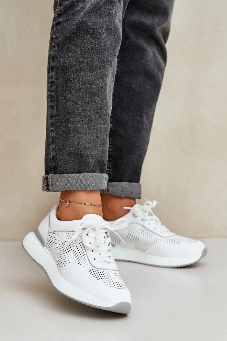 Damskie Damskie buty S.Barski Skórzane Buty Sportowe Sneakersy Damskie S.Barski LR51-551 Białe