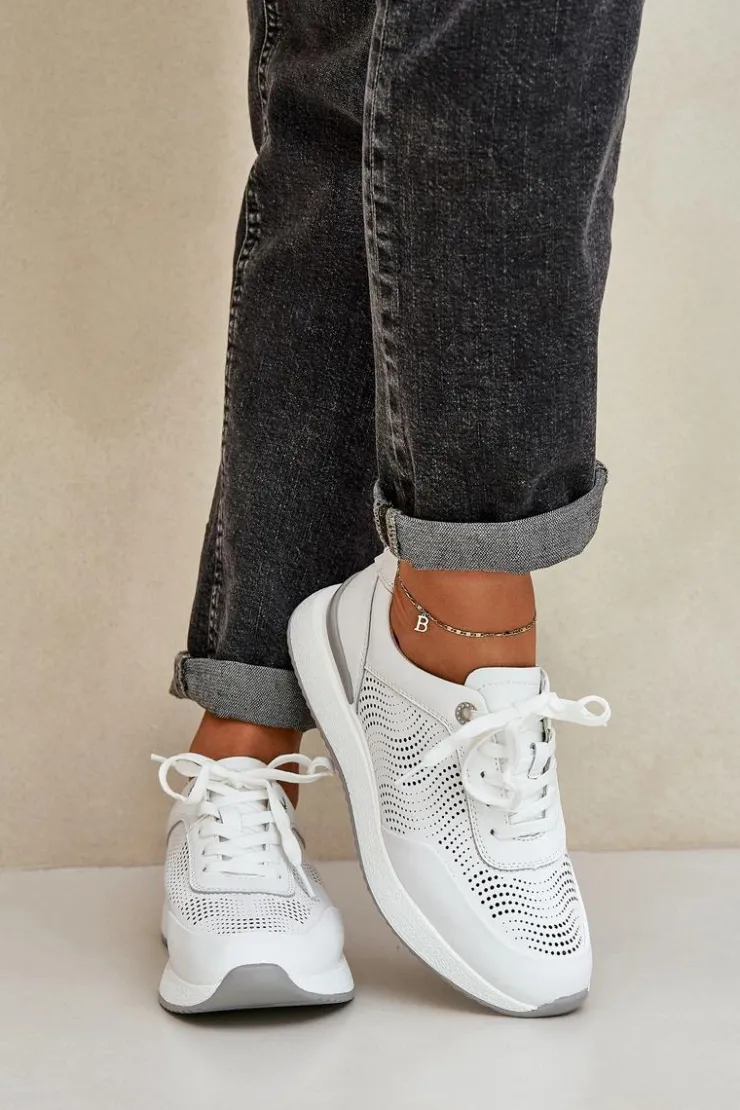 Damskie Damskie buty S.Barski Skórzane Buty Sportowe Sneakersy Damskie S.Barski LR51-551 Białe