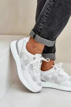 Damskie Damskie buty S.Barski Skórzane Buty Sportowe Sneakersy Damskie S.Barski LR51-551 Białe