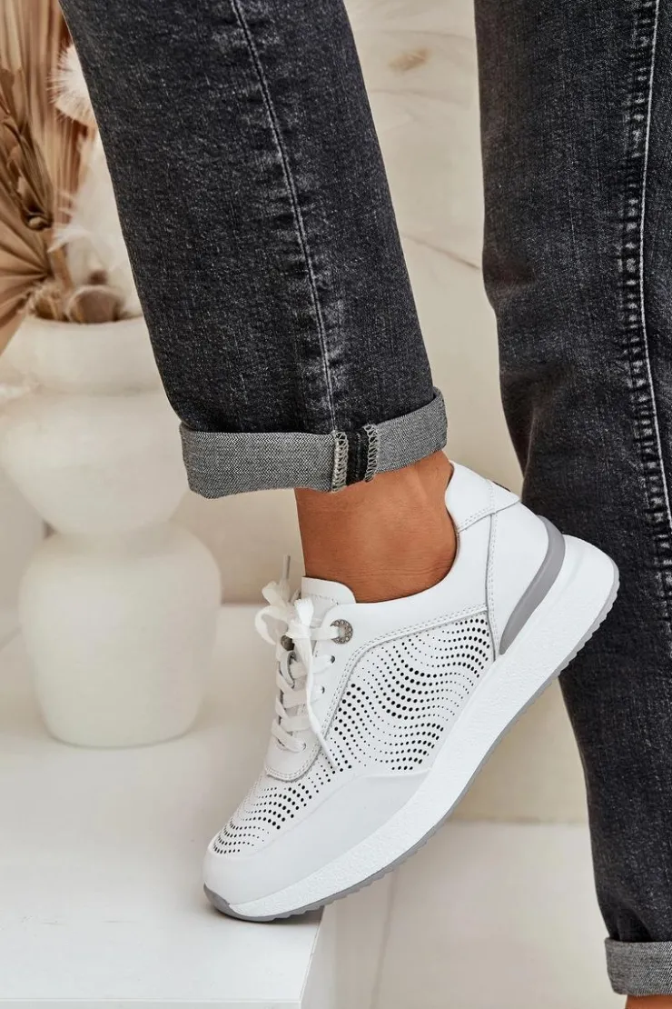 Damskie Damskie buty S.Barski Skórzane Buty Sportowe Sneakersy Damskie S.Barski LR51-551 Białe