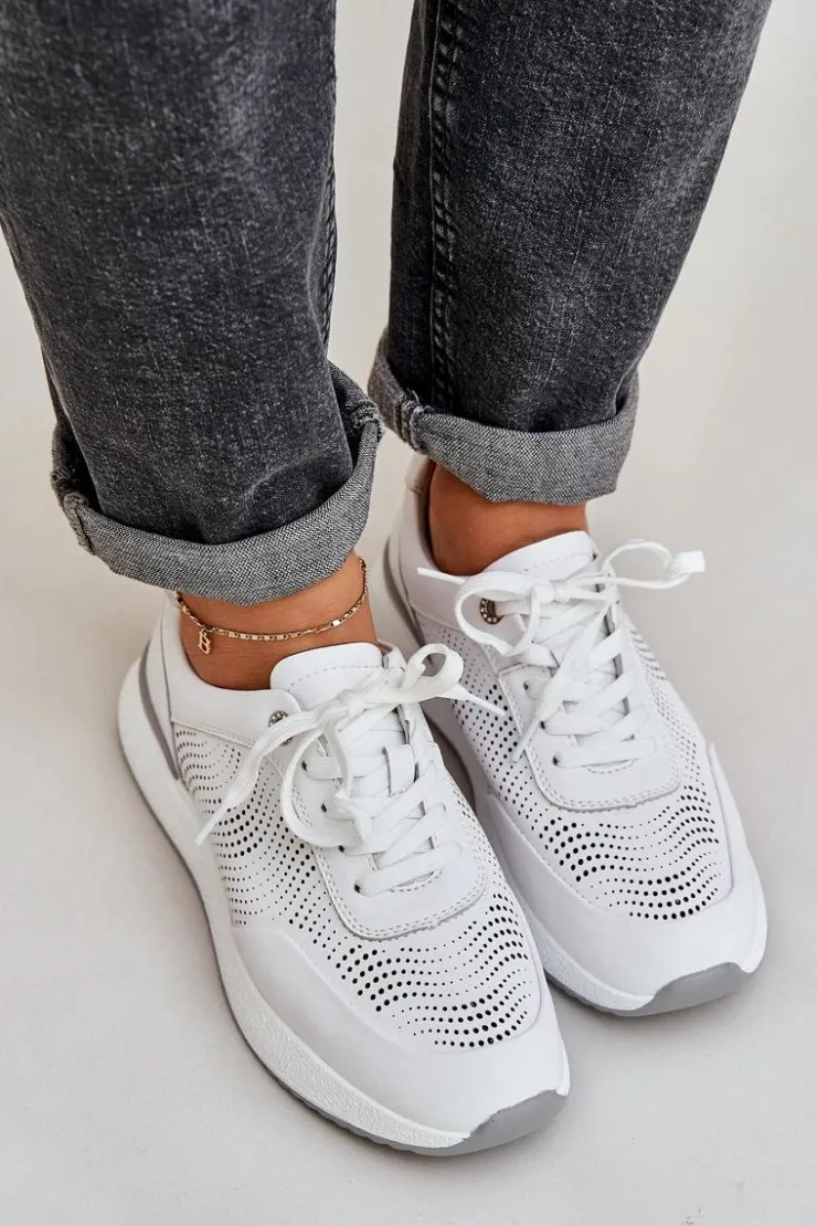 Damskie Damskie buty S.Barski Skórzane Buty Sportowe Sneakersy Damskie S.Barski LR51-551 Białe