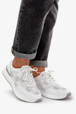 Damskie Damskie buty S.Barski Skórzane Buty Sportowe Sneakersy Damskie S.Barski LR51-551 Białe