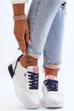 Boto Buty Sportowe Na Platformie|Sneakersy Damskie*Skórzane Buty Sportowe Sznurowane Na Platformie Biało-Granatowe Merida