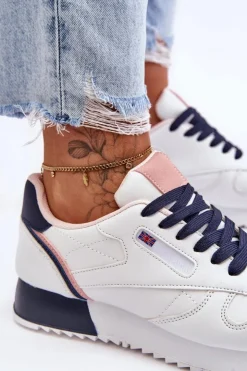 Boto Buty Sportowe Na Platformie|Sneakersy Damskie*Skórzane Buty Sportowe Sznurowane Na Platformie Biało-Granatowe Merida