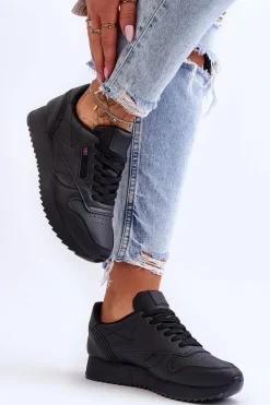 Best Boto Skórzane Buty Sportowe Sznurowane Na Platformie Czarne Merida