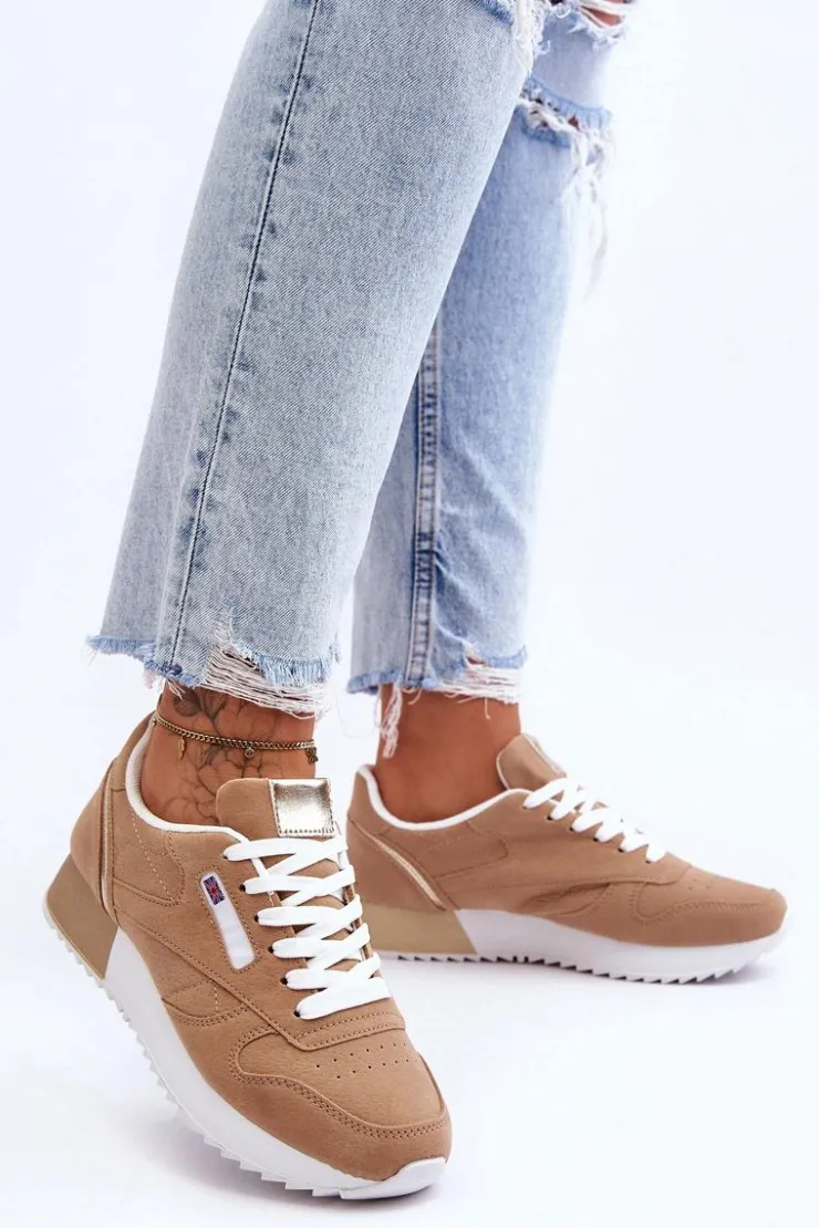 Boto Buty Sportowe Na Platformie|Sneakersy Damskie*Skórzane Buty Sportowe Sznurowane Na Platformie Beżowe Merida