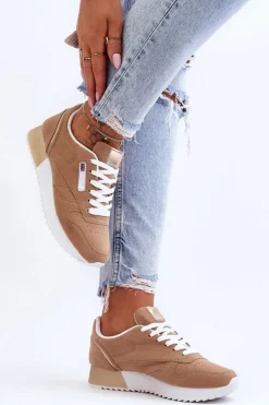 Boto Buty Sportowe Na Platformie|Sneakersy Damskie*Skórzane Buty Sportowe Sznurowane Na Platformie Beżowe Merida