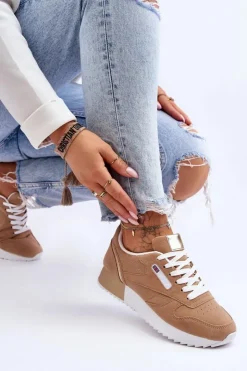 Boto Buty Sportowe Na Platformie|Sneakersy Damskie*Skórzane Buty Sportowe Sznurowane Na Platformie Beżowe Merida
