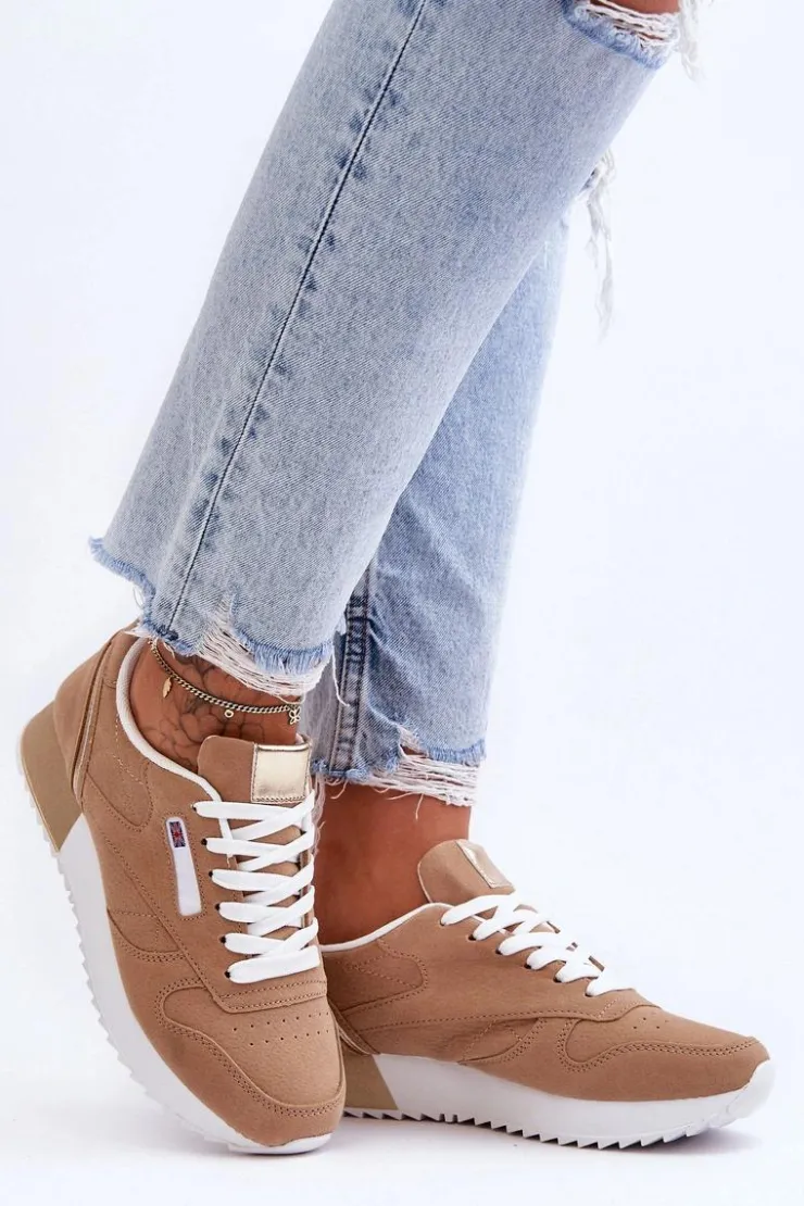 Boto Buty Sportowe Na Platformie|Sneakersy Damskie*Skórzane Buty Sportowe Sznurowane Na Platformie Beżowe Merida