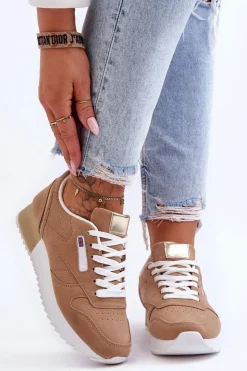 Boto Buty Sportowe Na Platformie|Sneakersy Damskie*Skórzane Buty Sportowe Sznurowane Na Platformie Beżowe Merida