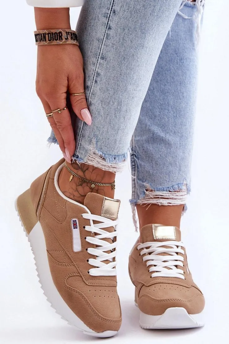 Boto Buty Sportowe Na Platformie|Sneakersy Damskie*Skórzane Buty Sportowe Sznurowane Na Platformie Beżowe Merida