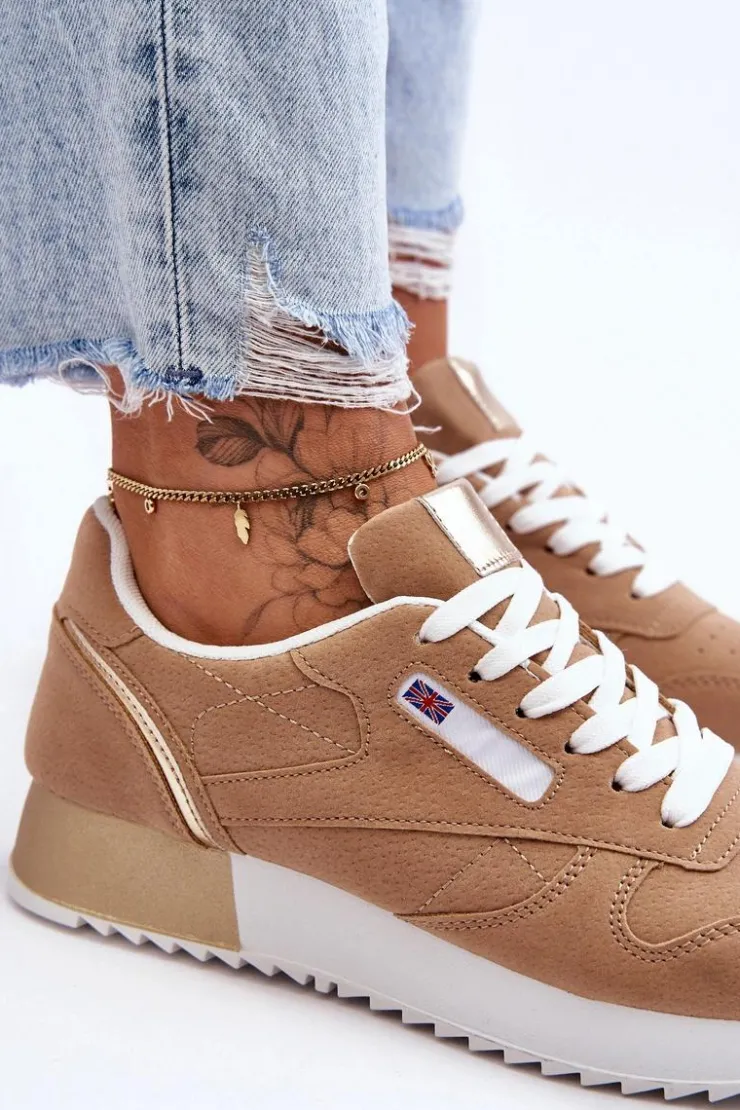 Boto Buty Sportowe Na Platformie|Sneakersy Damskie*Skórzane Buty Sportowe Sznurowane Na Platformie Beżowe Merida