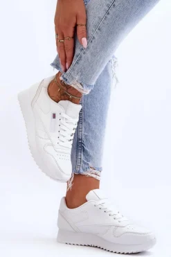 Damskie Boto Skórzane Buty Sportowe Sznurowane Na Platformie Białe Merida