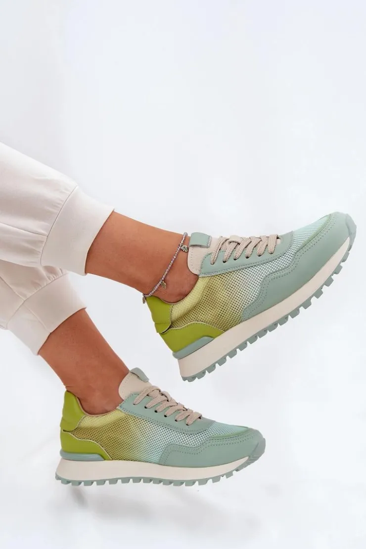 Damskie Buty damskie Vinceza Skórzane Buty Sportowe Z Siateczką Damskie Vinceza 66775 Zielone