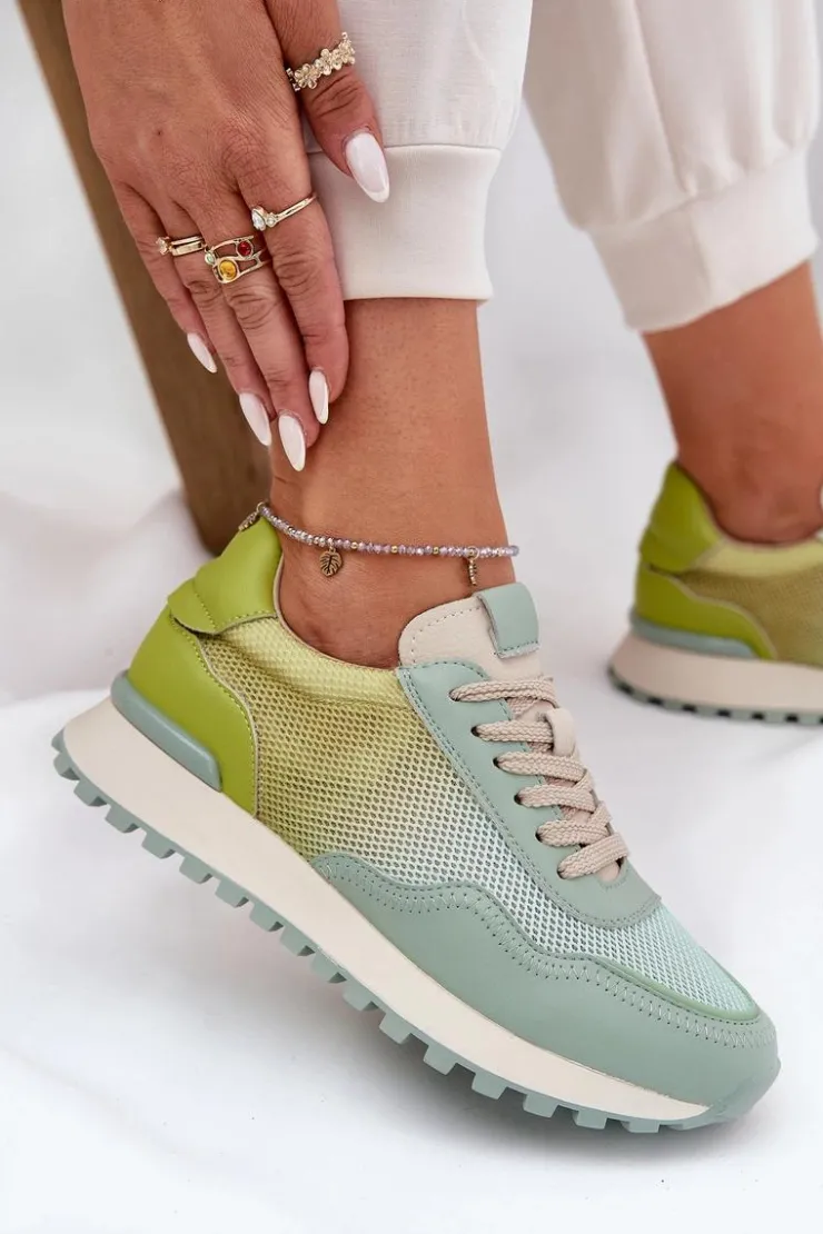 Damskie Buty damskie Vinceza Skórzane Buty Sportowe Z Siateczką Damskie Vinceza 66775 Zielone