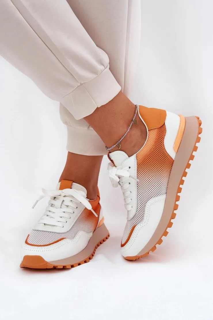 Discount Buty damskie Vinceza Skórzane Buty Sportowe Z Siateczką Damskie Vinceza 66775 Pomarańczowe Pomarańczowy