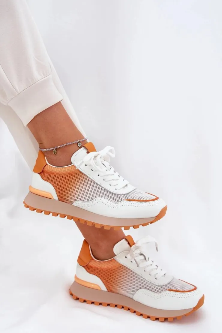 Discount Buty damskie Vinceza Skórzane Buty Sportowe Z Siateczką Damskie Vinceza 66775 Pomarańczowe Pomarańczowy