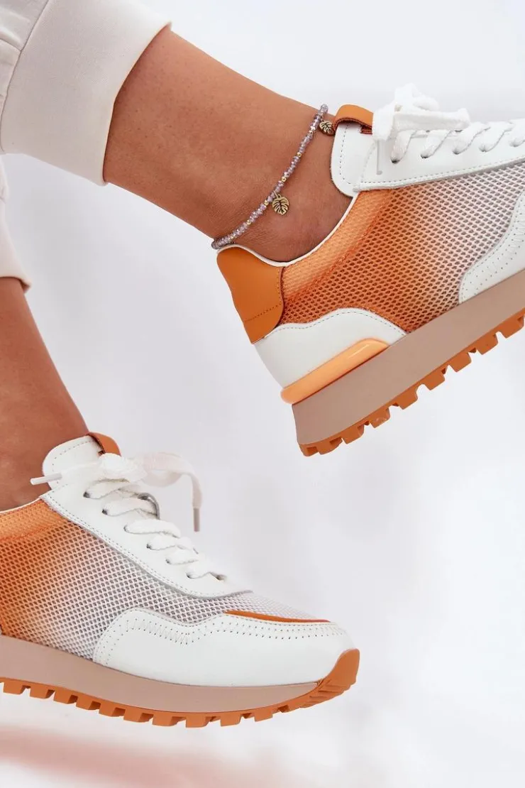 Discount Buty damskie Vinceza Skórzane Buty Sportowe Z Siateczką Damskie Vinceza 66775 Pomarańczowe Pomarańczowy